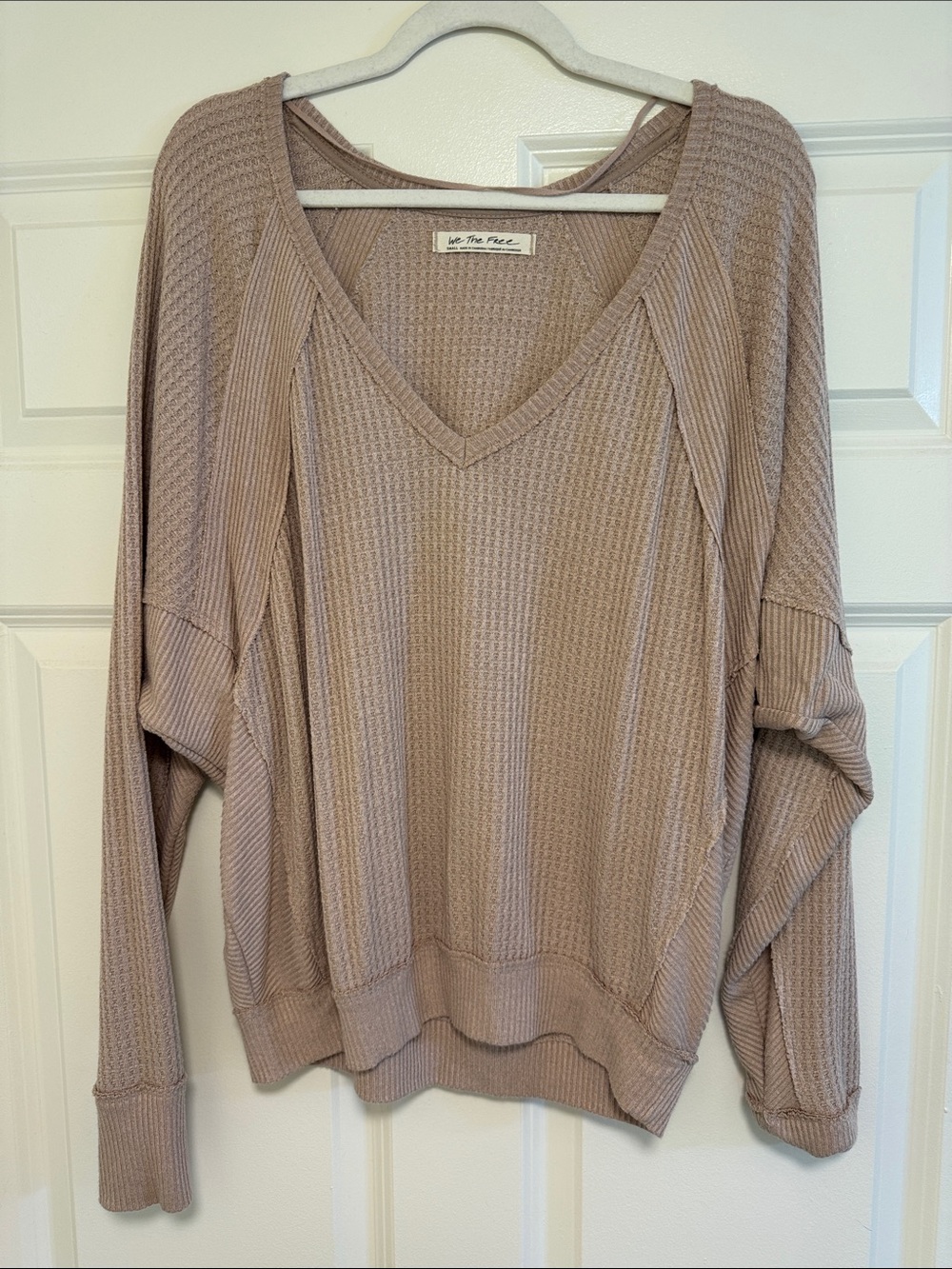 We The Free Waffle-Knit V-Neck Sweater in Dusty Mauve
